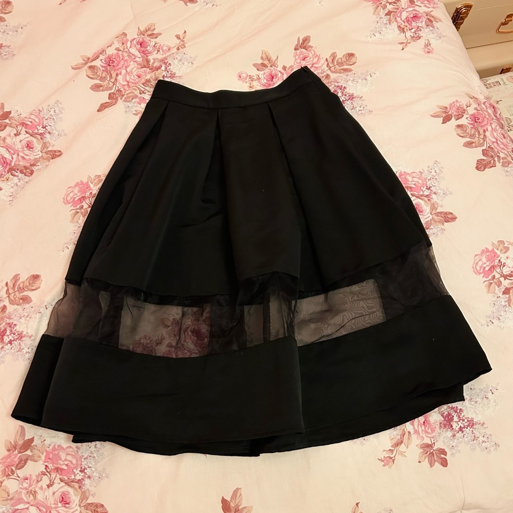 NEW Express 00 XS black midi skirt pleated xxs sheer mesh panel